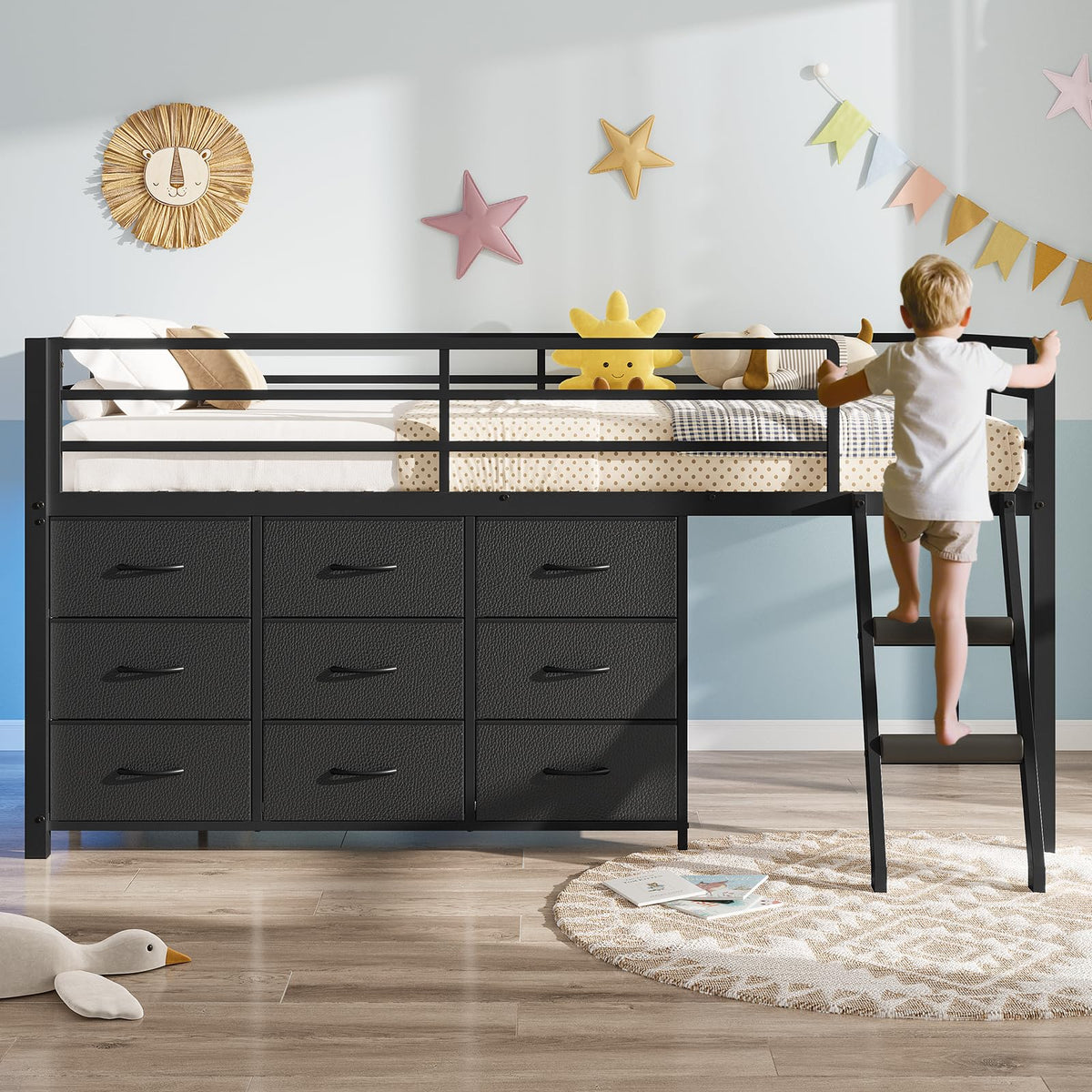 Twin Size Loft Bed with 9 Storage Drawers F4152