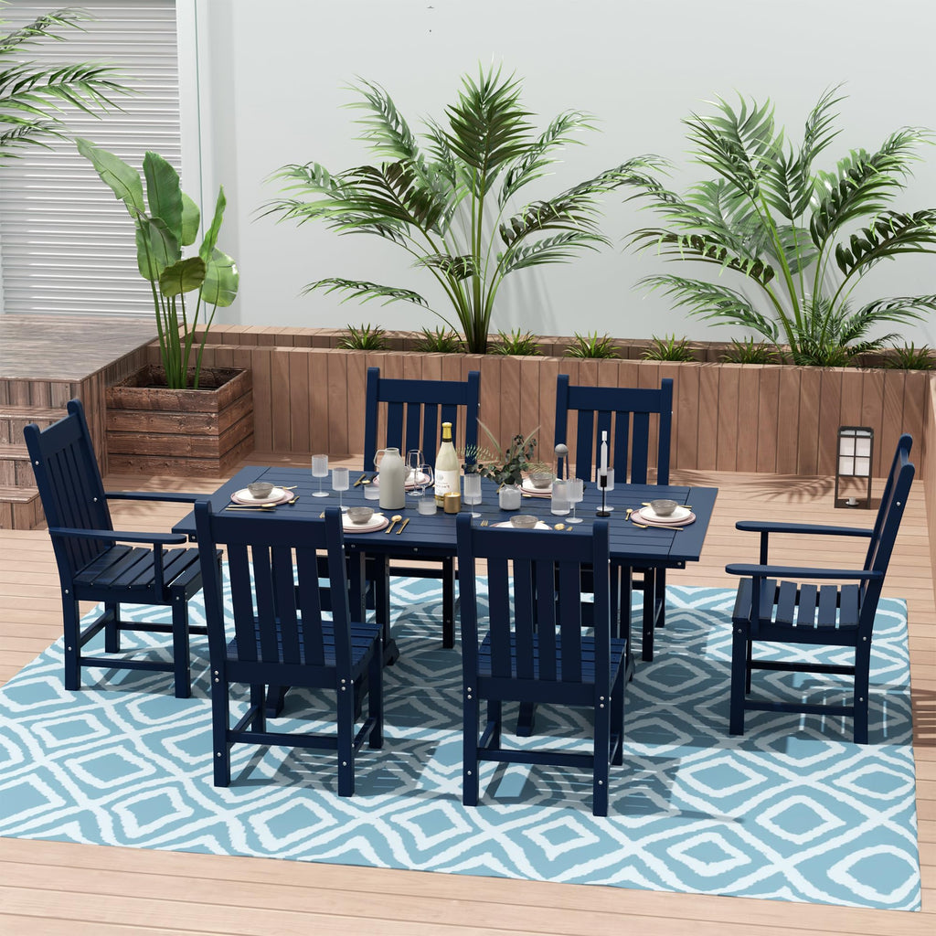 Navy Blue Plastic Outdoor Dining Chair with Arm G671701