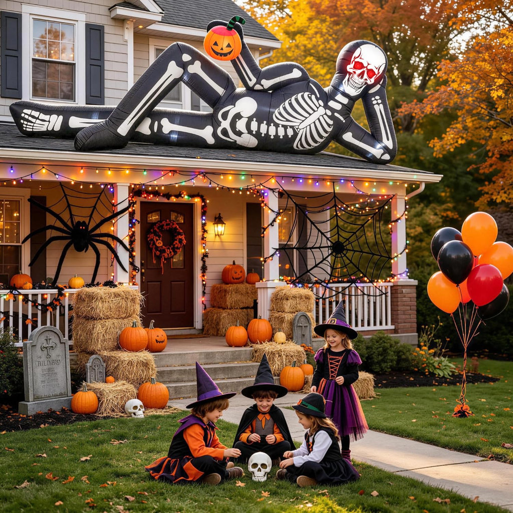 12FT Halloween Inflatable Lying Skeleton Decoration J3219