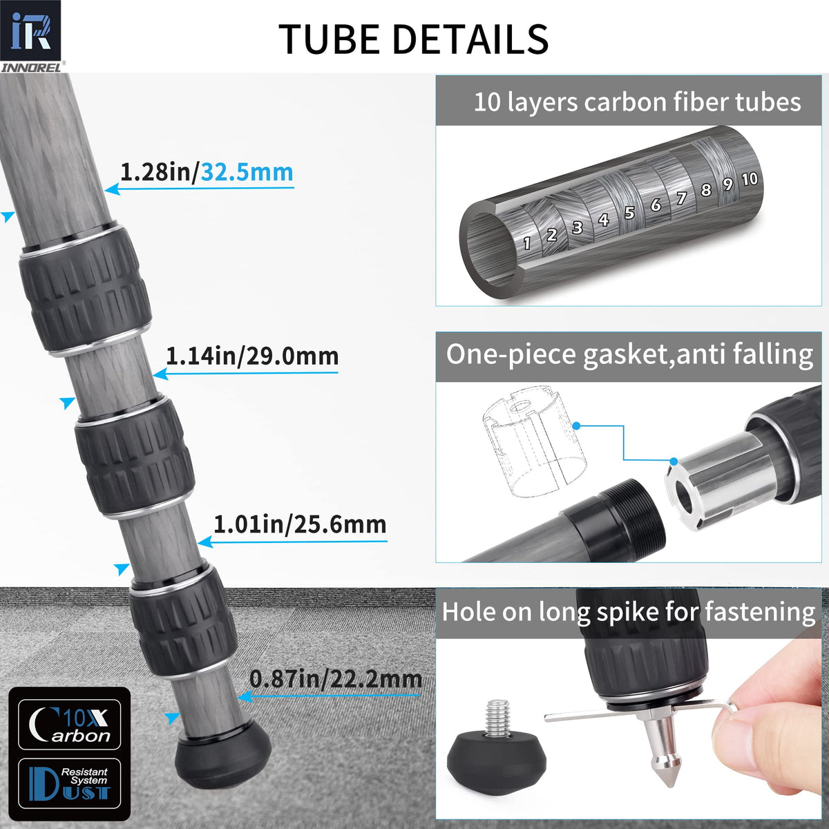 Carbon Fiber Tripod Without Head Portable Compact Travel Tripod 55lbs Max Load R293232