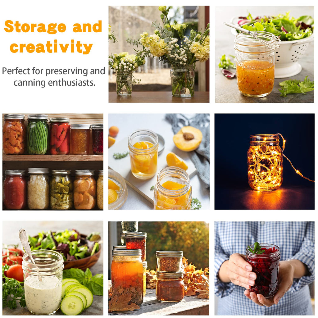 16 oz 6 Pack Wide Mouth Glass Mason Jars with Airtight Lids M1659