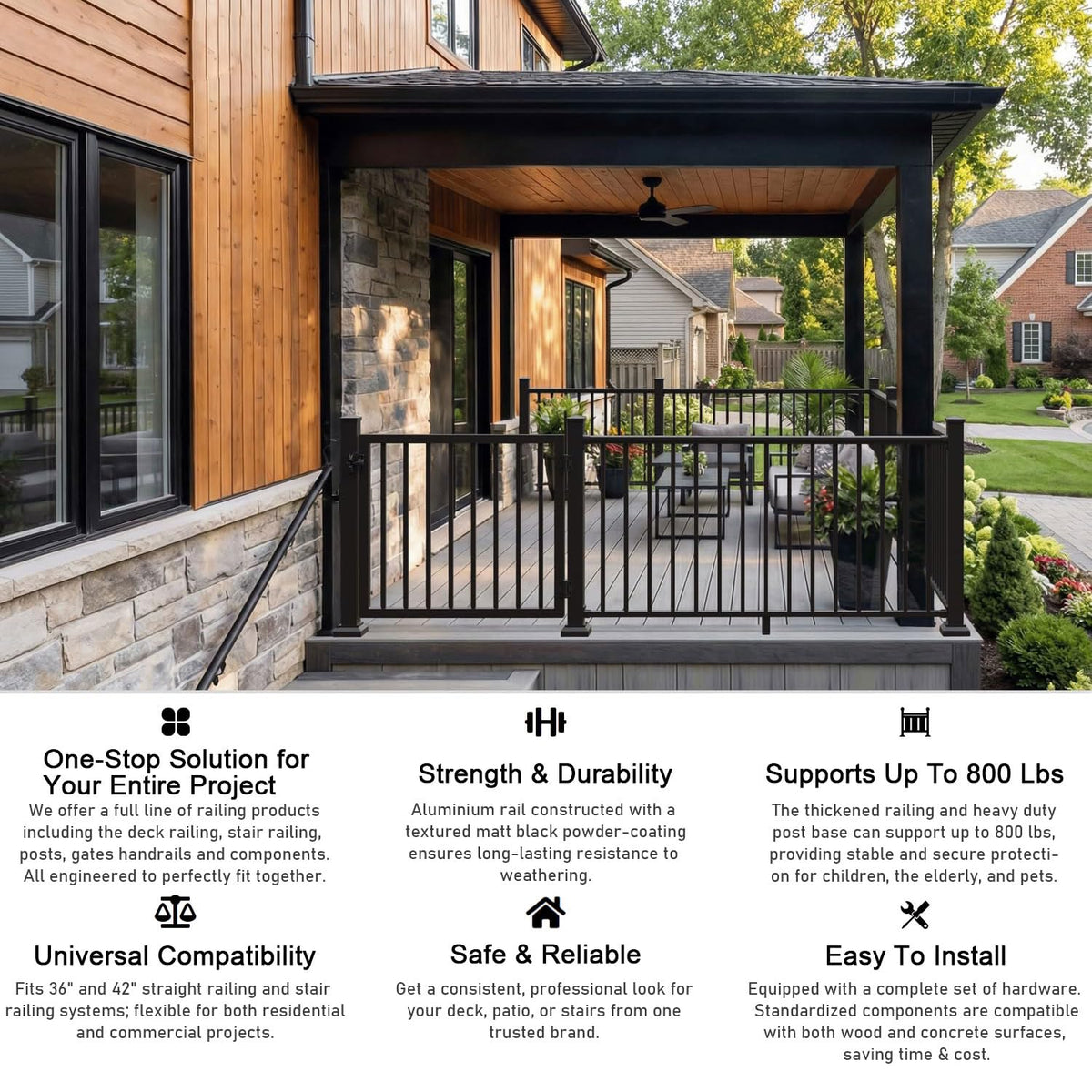 Heavy Duty Aluminum Stair Railing Kit, Textured Black R7535