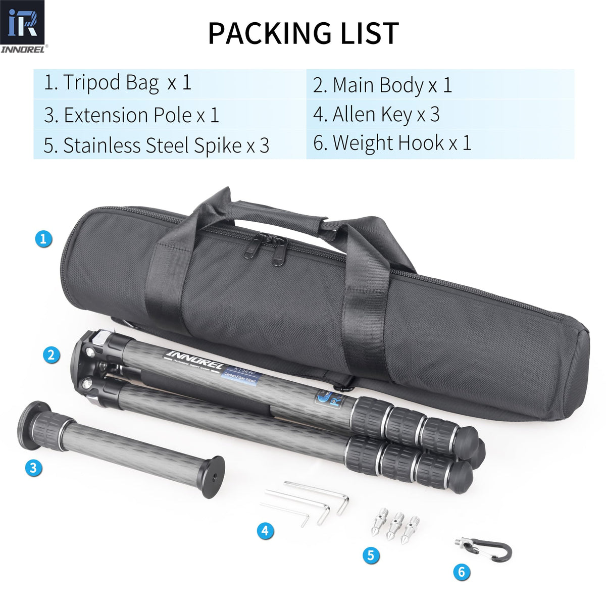 Carbon Fiber Tripod Without Head Portable Compact Travel Tripod 55lbs Max Load R293232