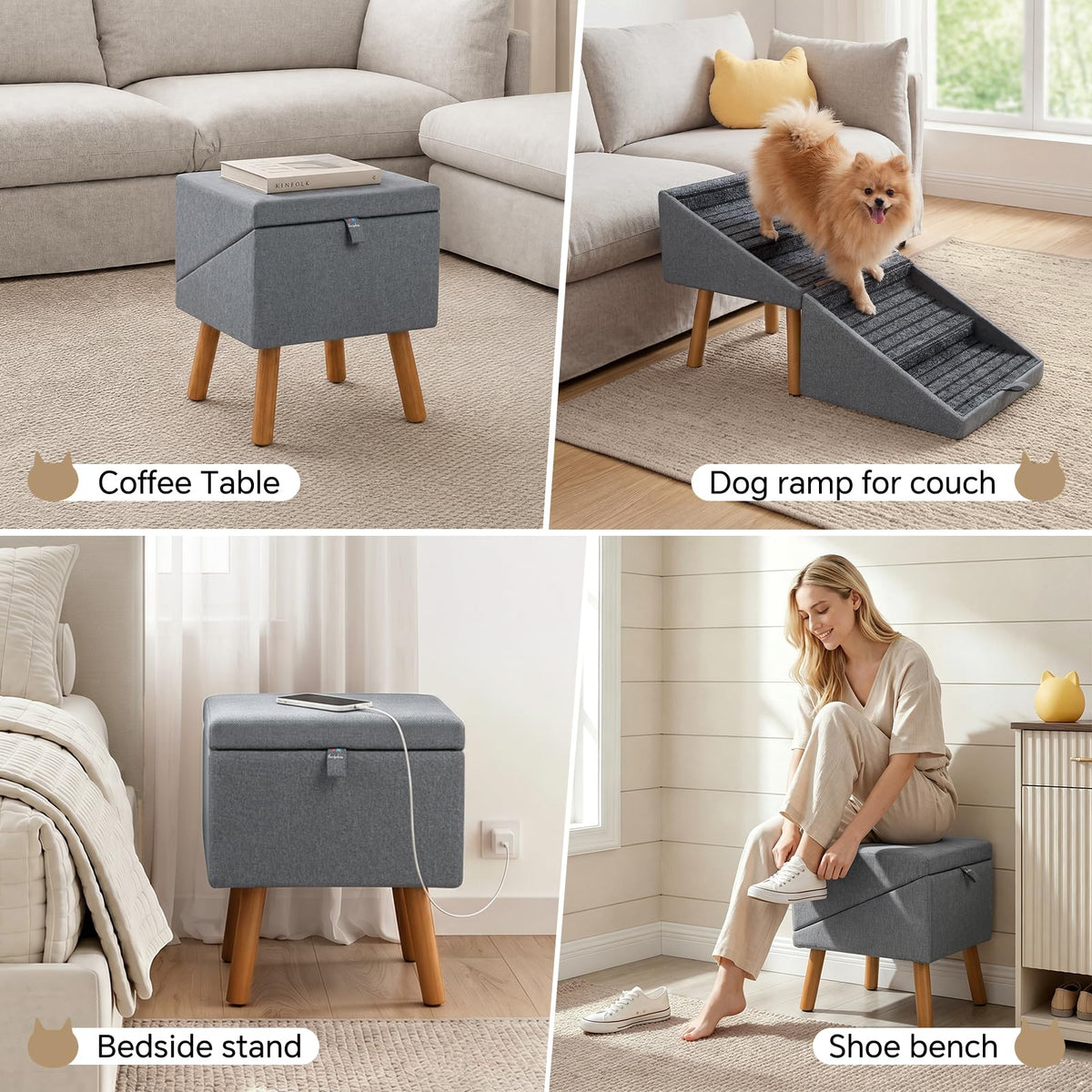 2-in-1 Wooden Pet Stairs & Ottoman X442663