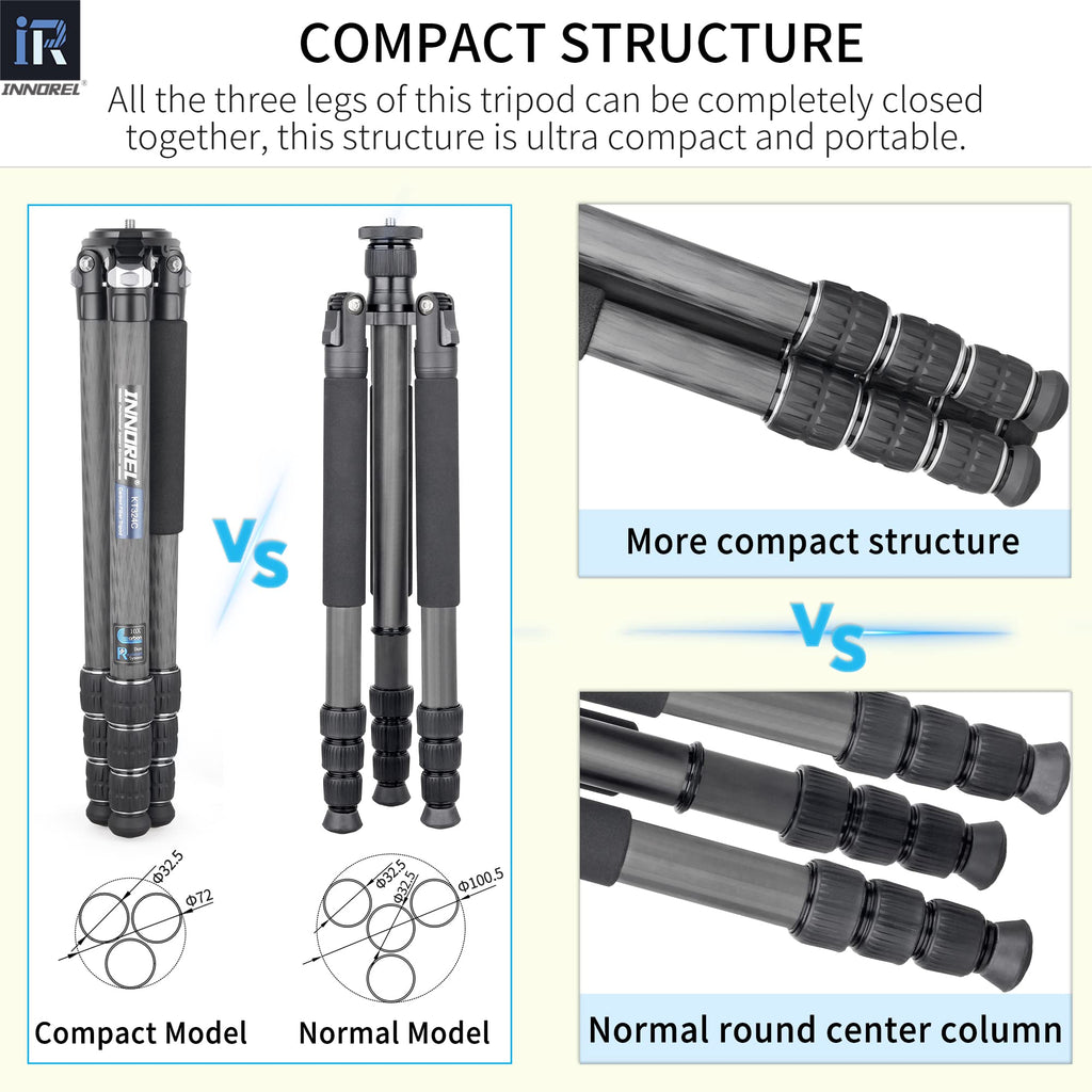 Carbon Fiber Tripod Without Head Portable Compact Travel Tripod 55lbs Max Load R293232