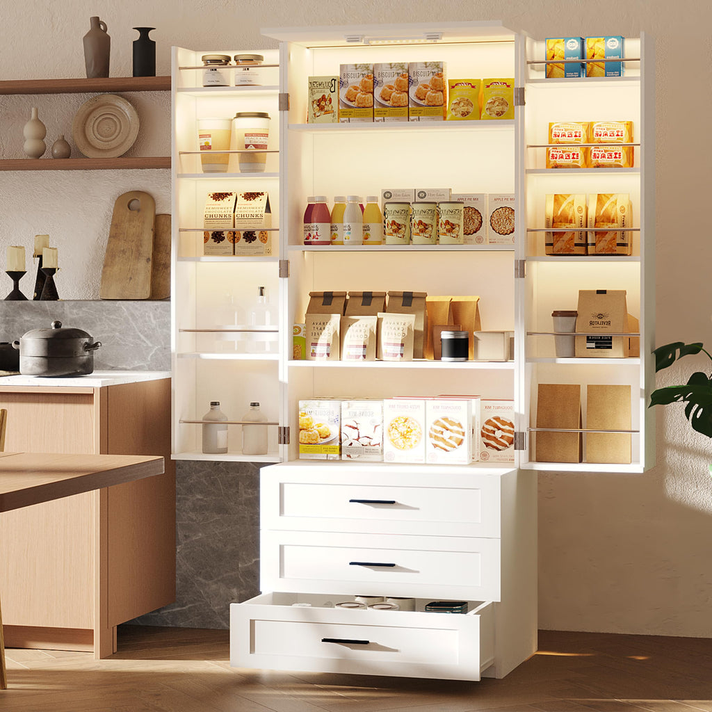 72" Wood Kitchen Pantry Cabinet with 3 Drawers R50369