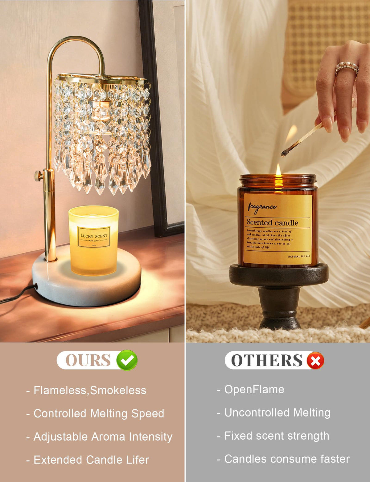 Candle Warmer Lamp with Timer Dimmable Adjustable Height Gold I75380