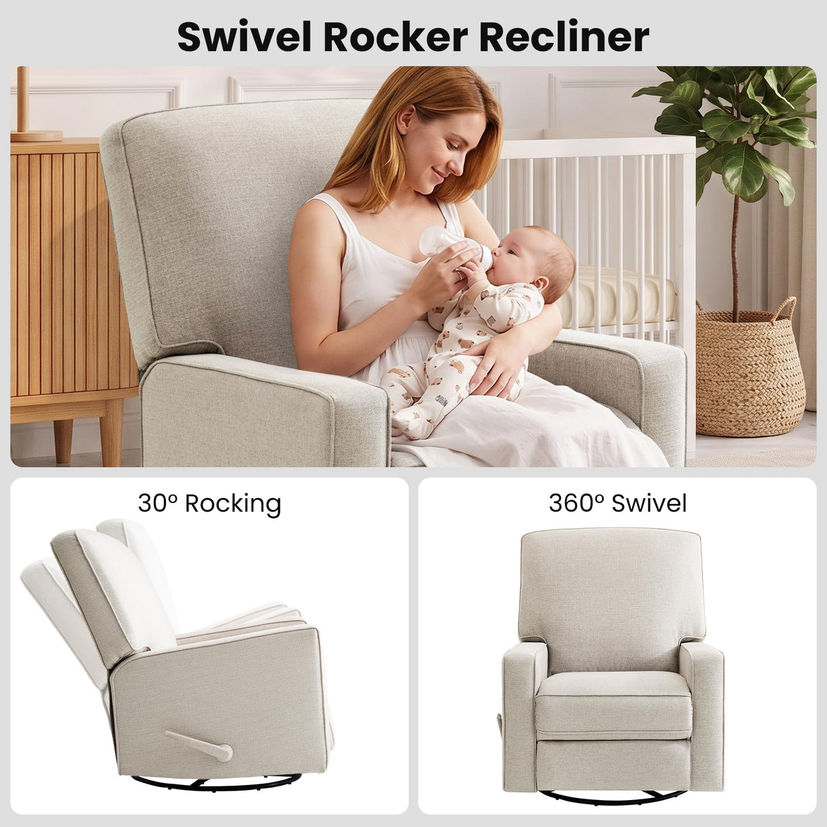 Beige Swivel Rocker Recliner Chair Y2902