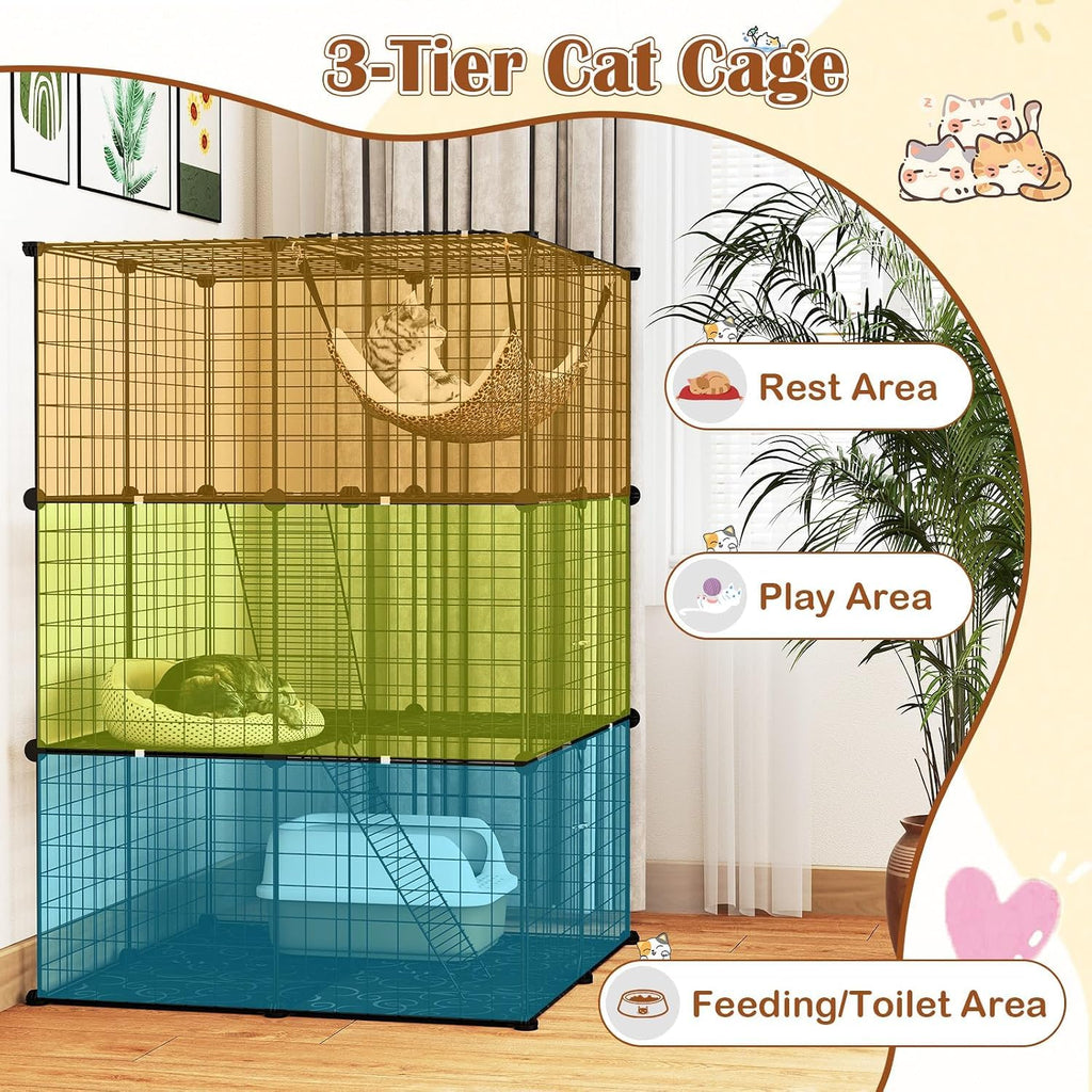 3-Tier Wire Metal Cat Enclosure with Hammock Z562757