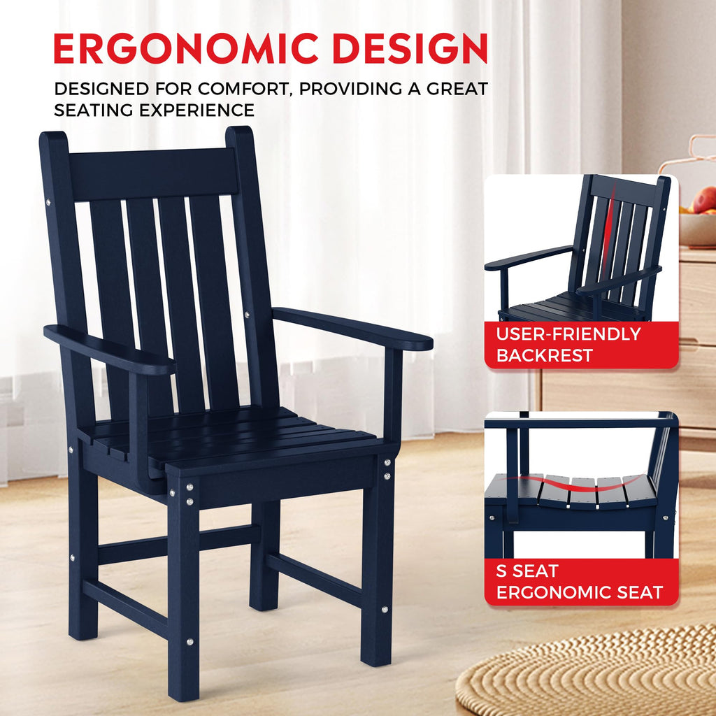 Navy Blue Plastic Outdoor Dining Chair with Arm G671701