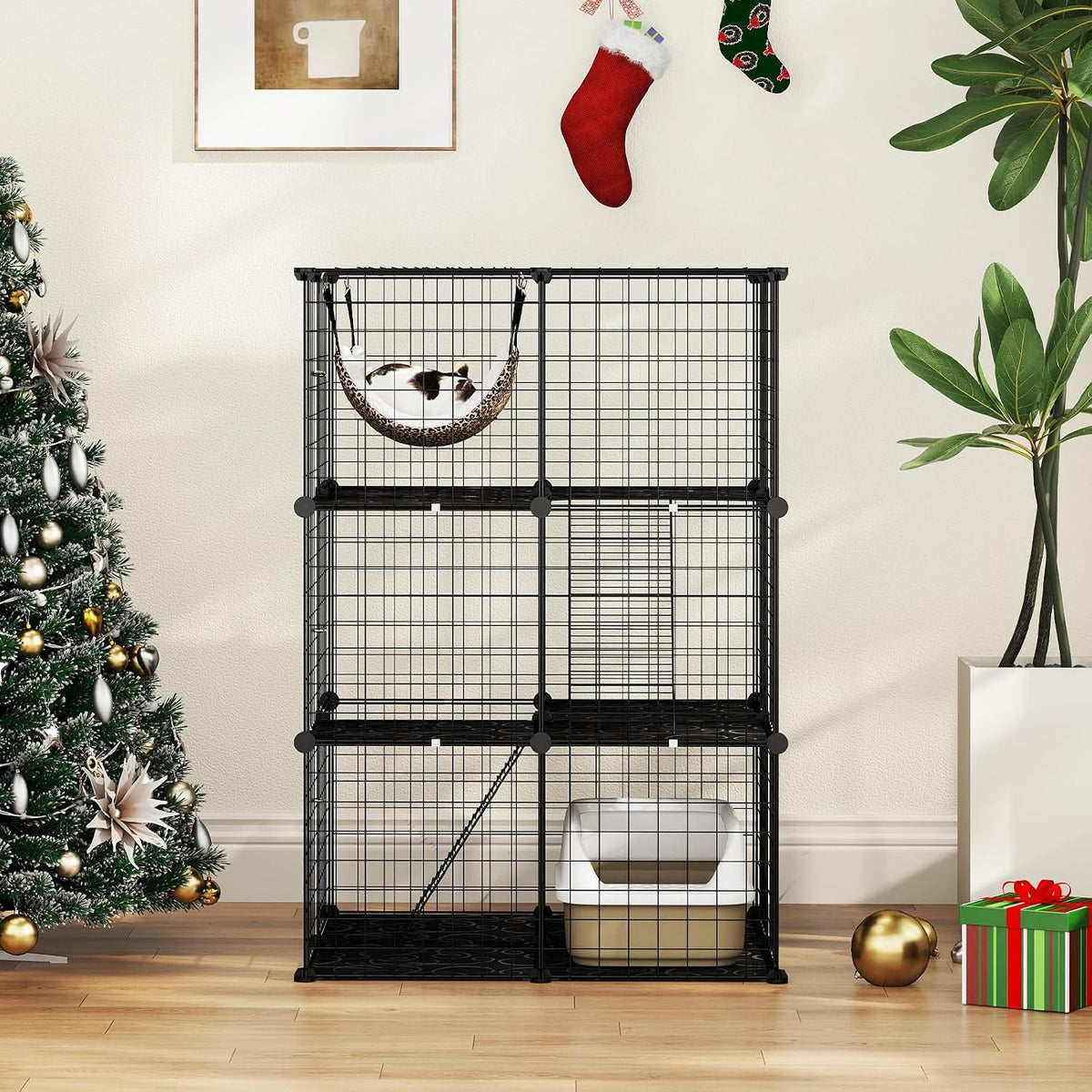 3-Tier Wire Metal Cat Enclosure with Hammock Z562757