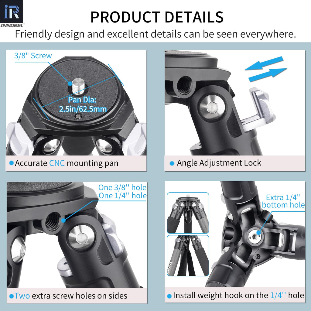 Carbon Fiber Tripod Without Head Portable Compact Travel Tripod 55lbs Max Load R293232