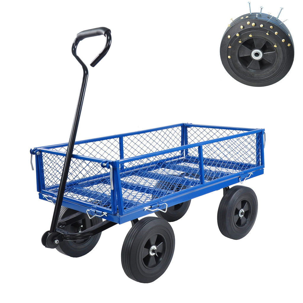 10" Flat Free Steel Garden Wagon Cart with Mesh Y6645
