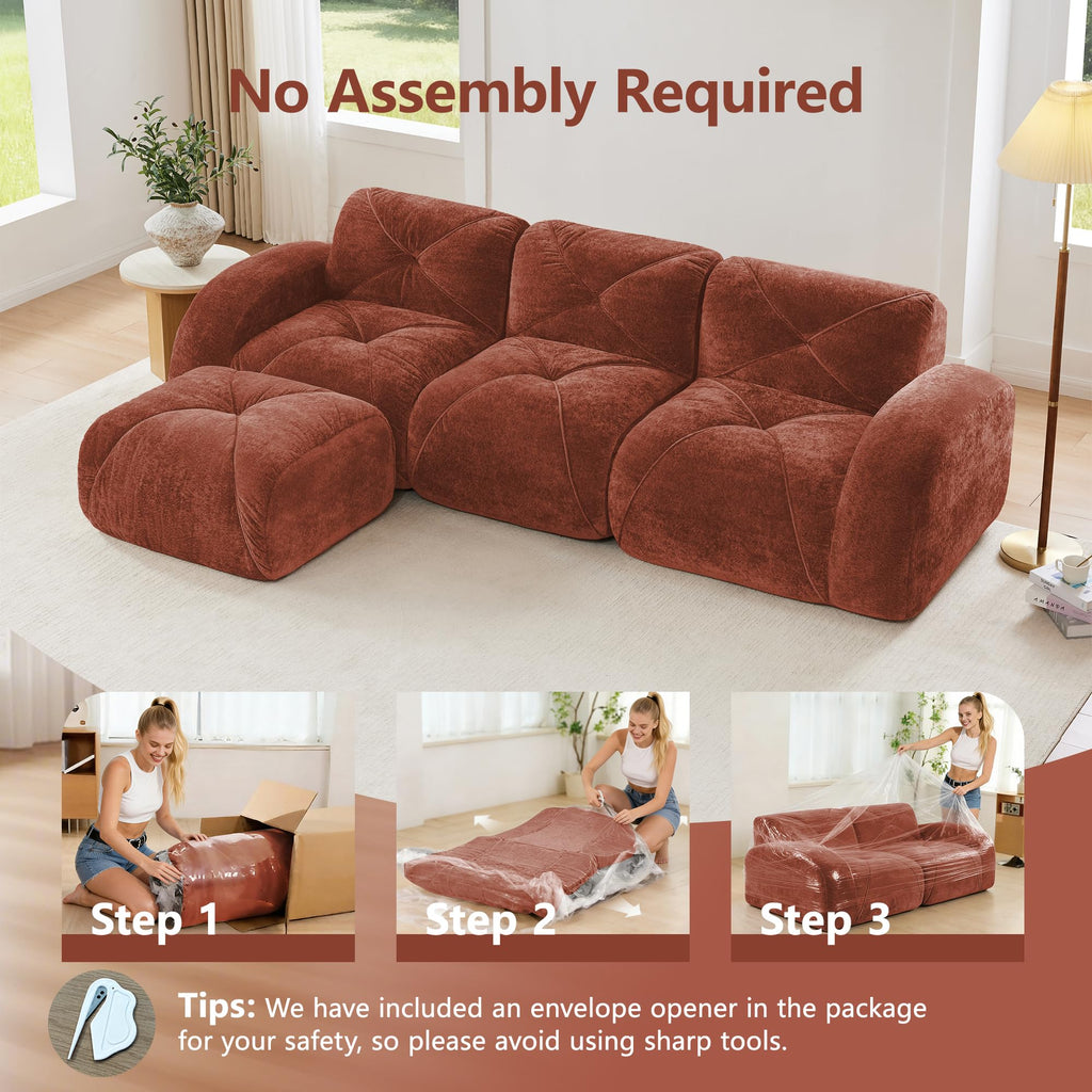 L-Shaped Orange Velvet Tufted Sofa with Ottoman B997