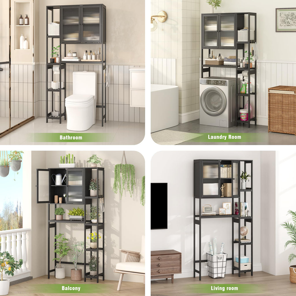 Black Over the Toilet Storage Cabinet with Adjustable Shelves Z904