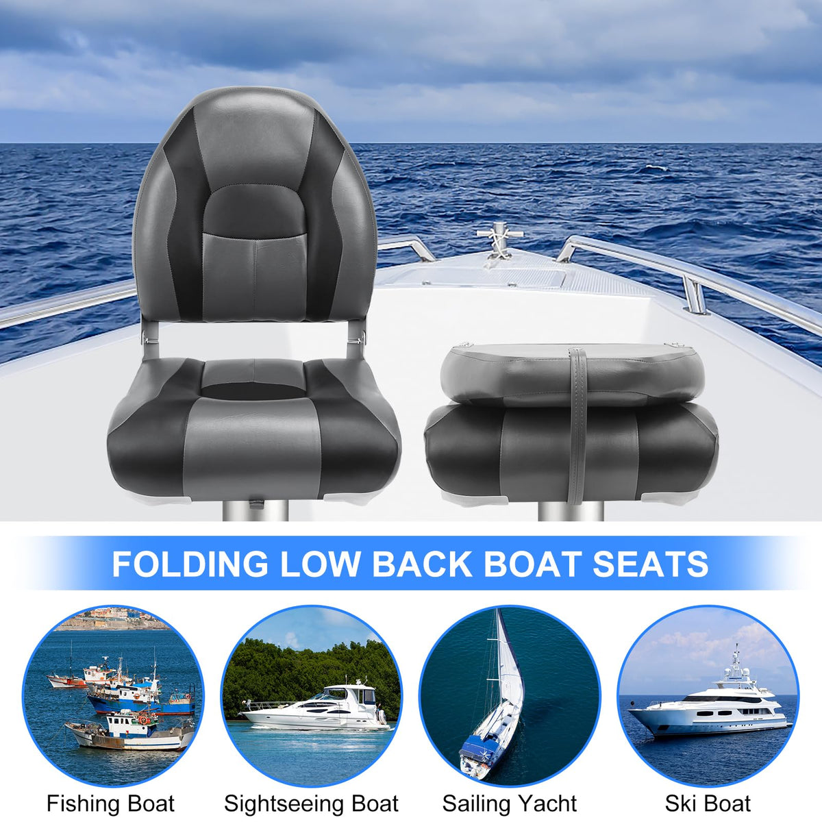 High Back Folding Waterproof Boat Seats 2 Pack N74412