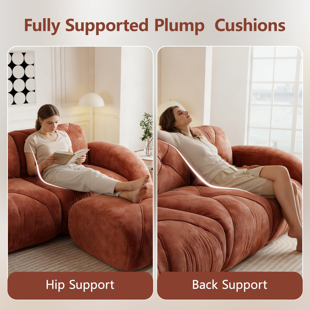 L-Shaped Orange Velvet Tufted Sofa with Ottoman B997