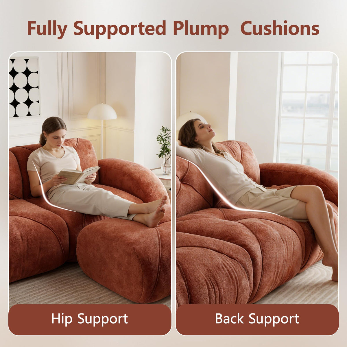L-Shaped Orange Velvet Tufted Sofa with Ottoman B997