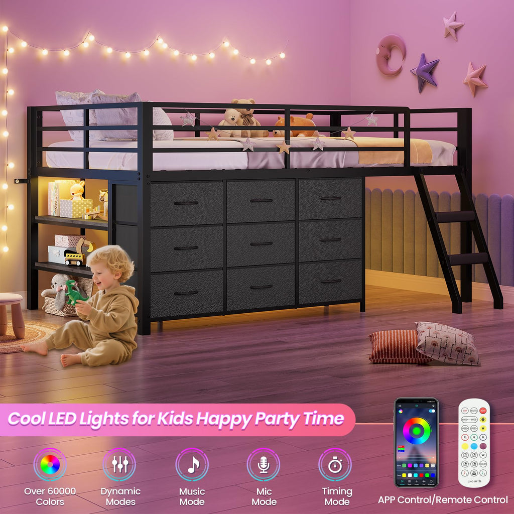 Twin Size Loft Bed with 9 Storage Drawers F4152