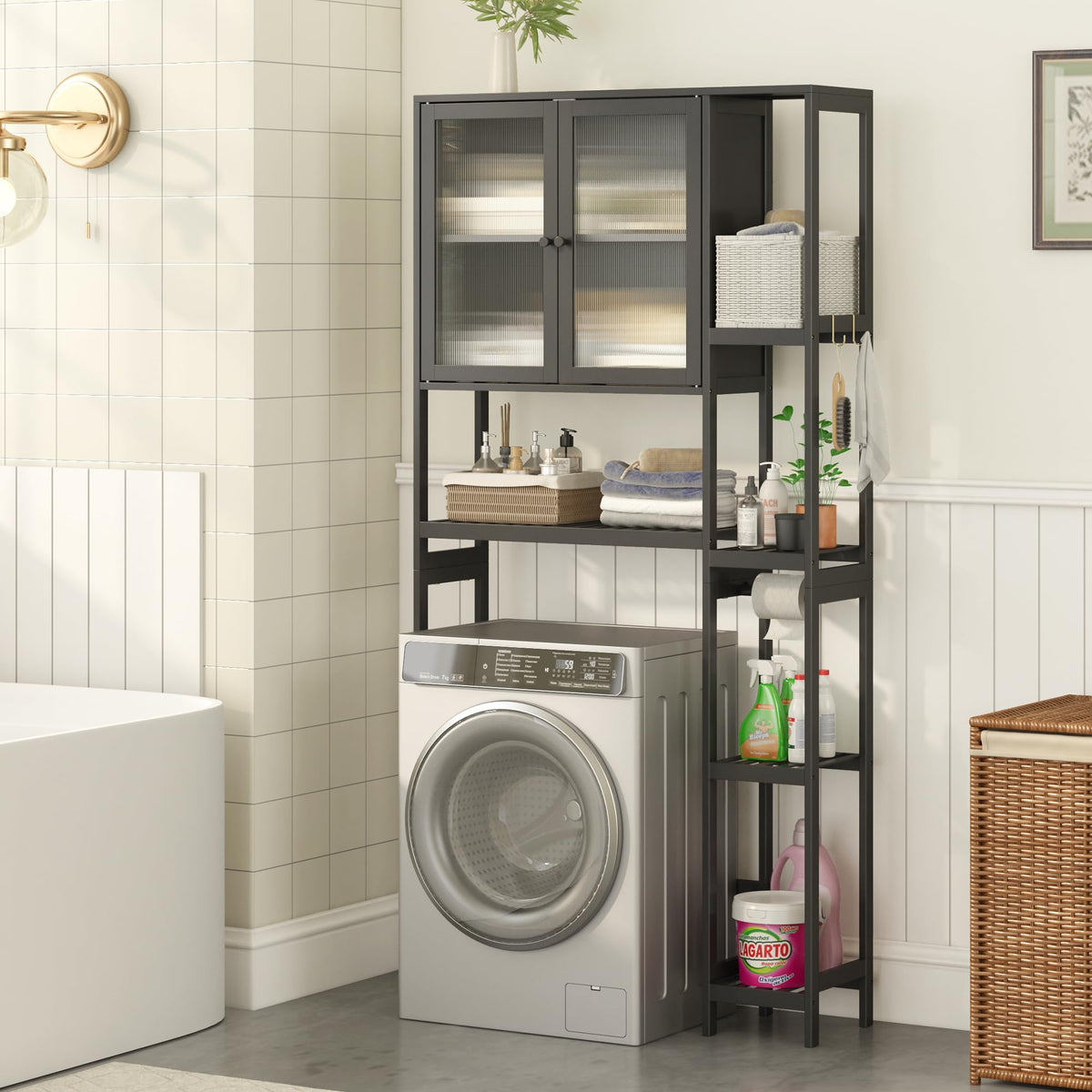 Black Over the Toilet Storage Cabinet with Adjustable Shelves Z904