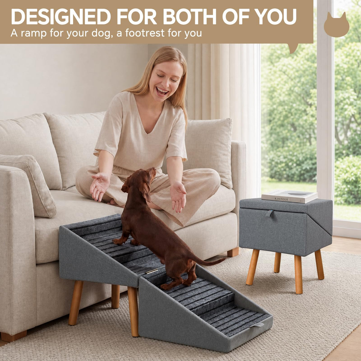 2-in-1 Wooden Pet Stairs & Ottoman X442663