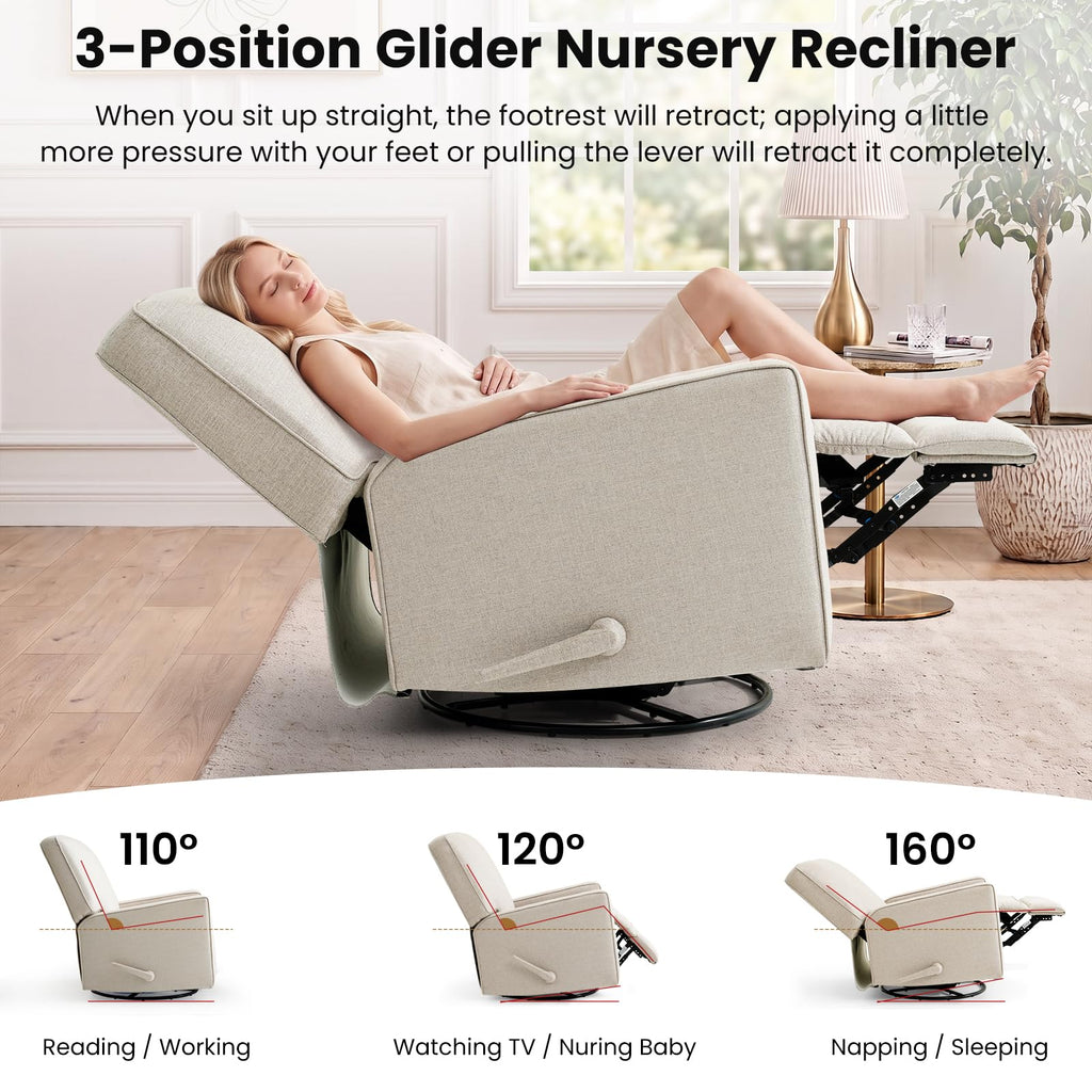 Beige Swivel Rocker Recliner Chair Y2902