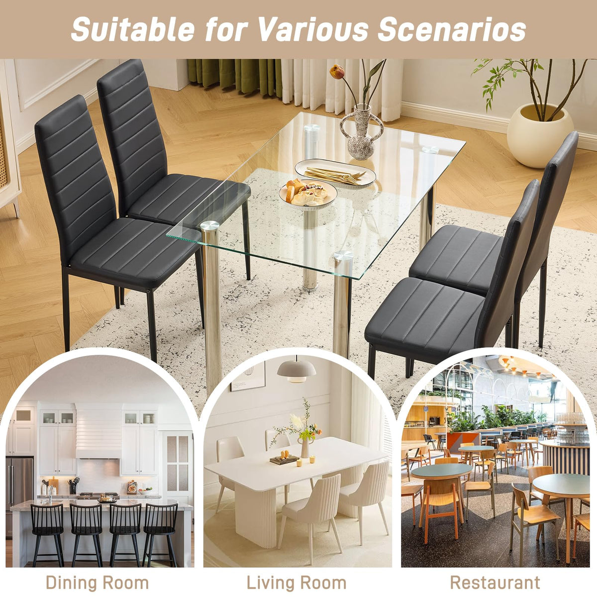 Black PU Leather Dining Chairs Set of 4 K803704