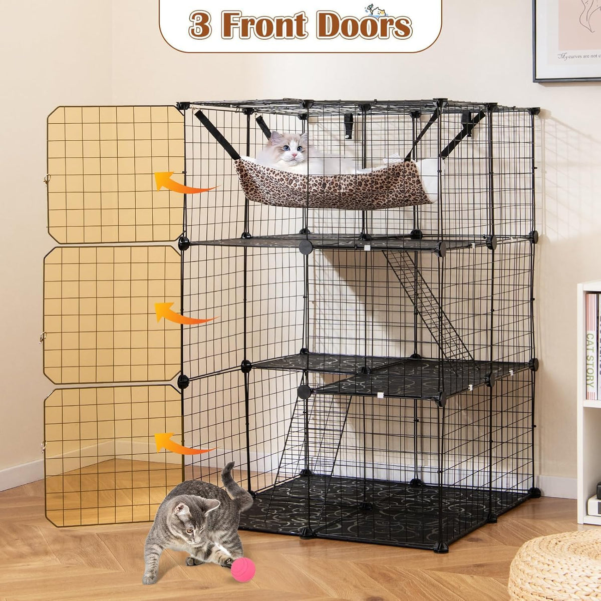 3-Tier Wire Metal Cat Enclosure with Hammock Z562757