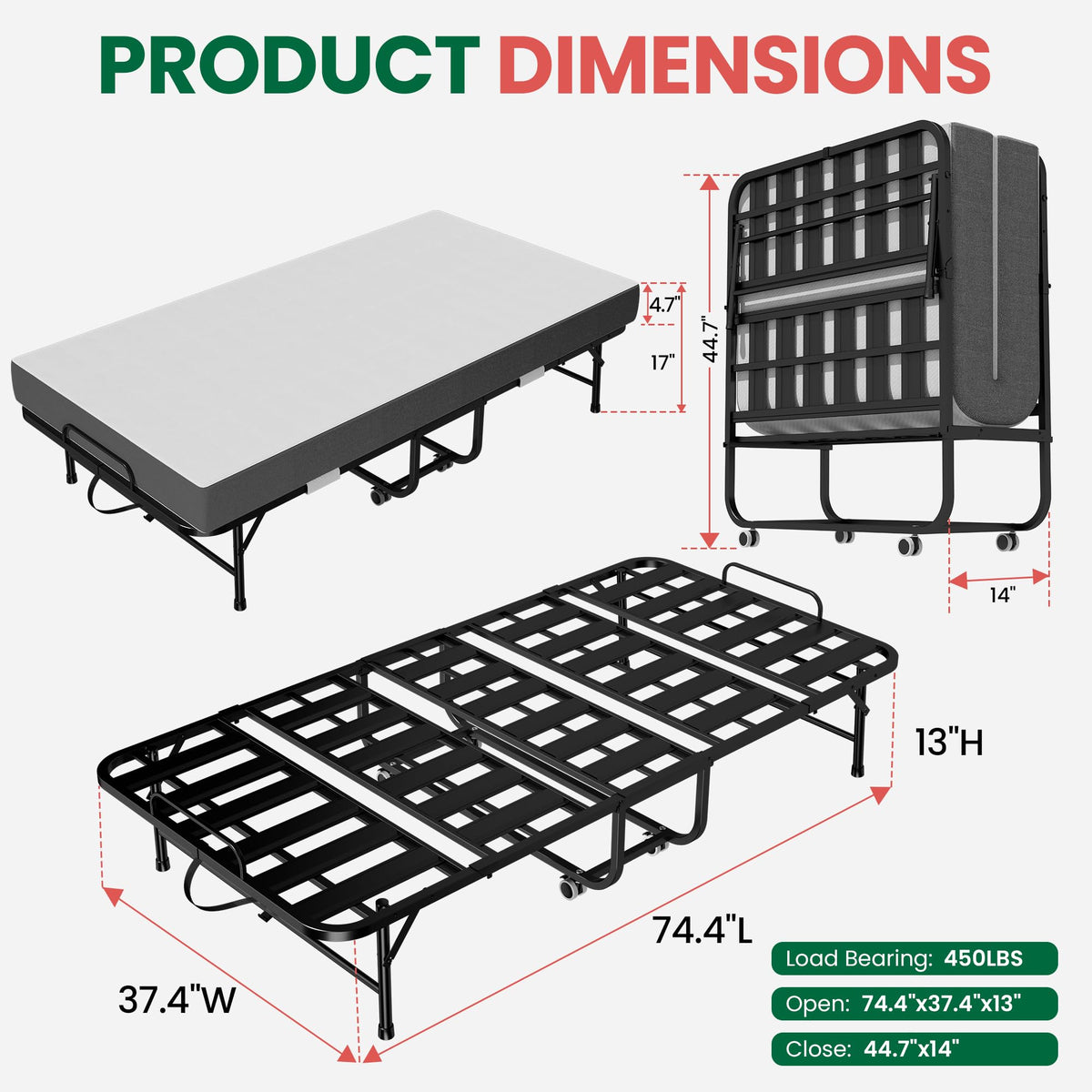 75"x38" Folding Bed with Mattress S610042
