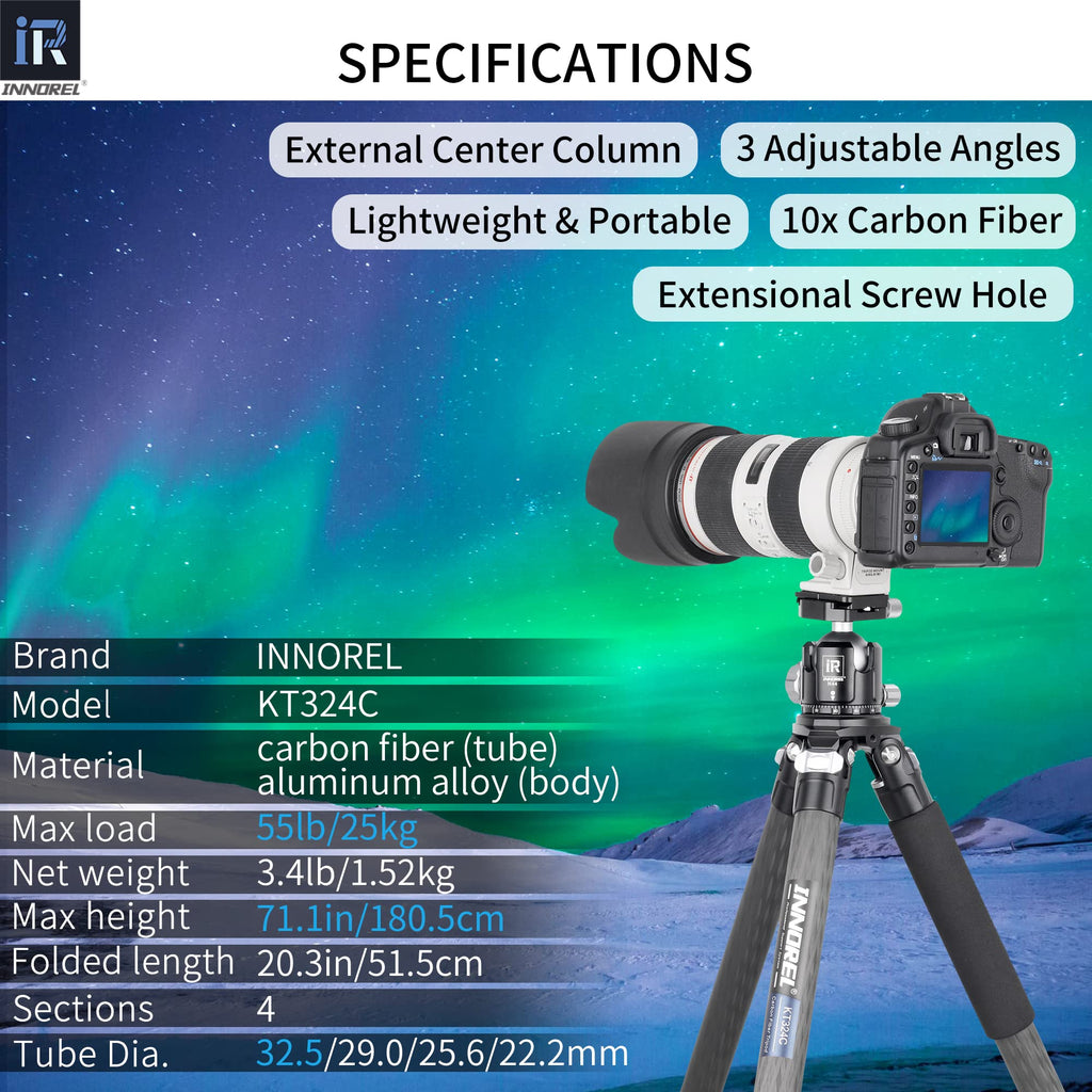 Carbon Fiber Tripod Without Head Portable Compact Travel Tripod 55lbs Max Load R293232