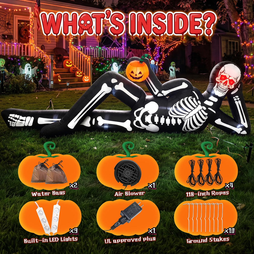 12FT Halloween Inflatable Lying Skeleton Decoration J3219