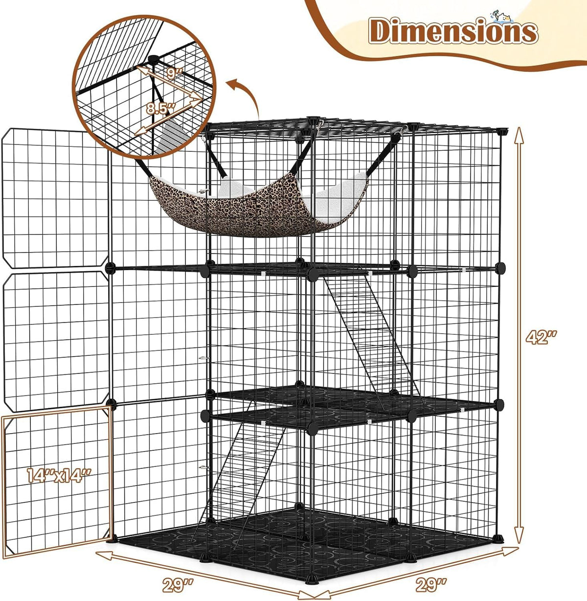 3-Tier Wire Metal Cat Enclosure with Hammock Z562757