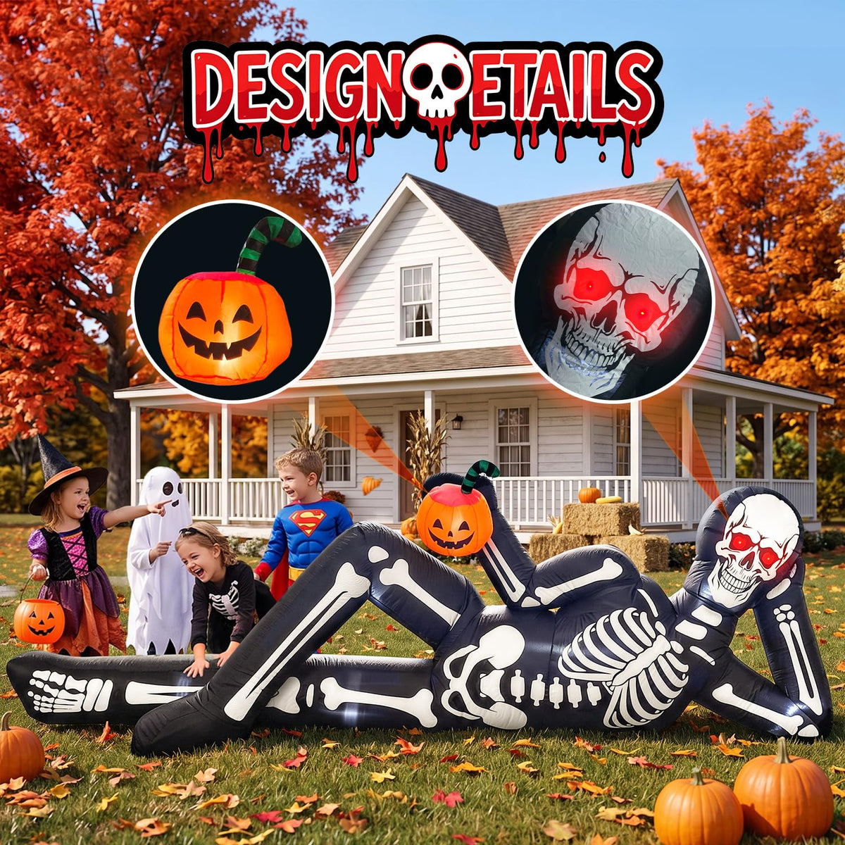 12FT Halloween Inflatable Lying Skeleton Decoration J3219