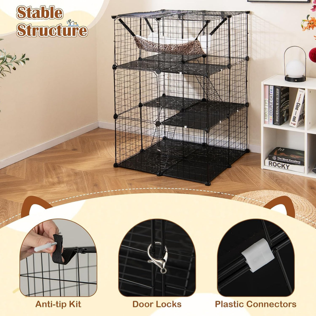 3-Tier Wire Metal Cat Enclosure with Hammock Z562757