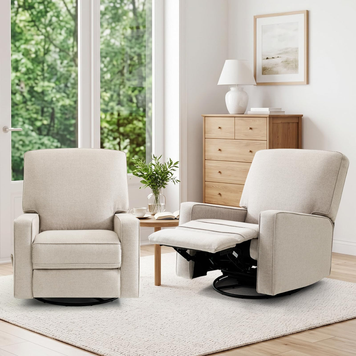 Beige Swivel Rocker Recliner Chair Y2902