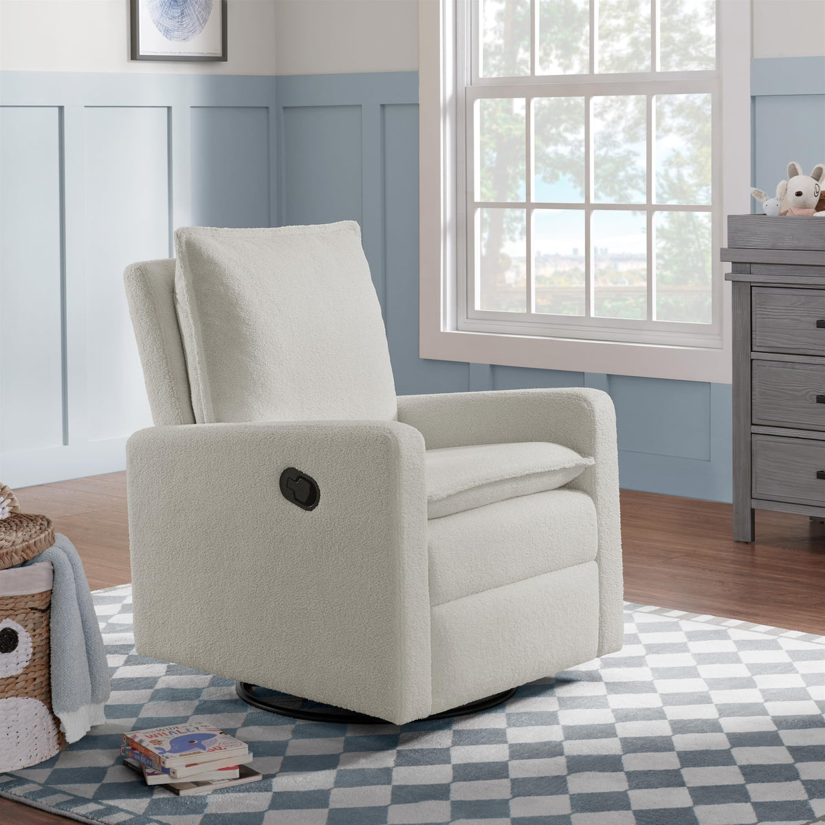 White Boucle Swivel Glider Recliner K77401