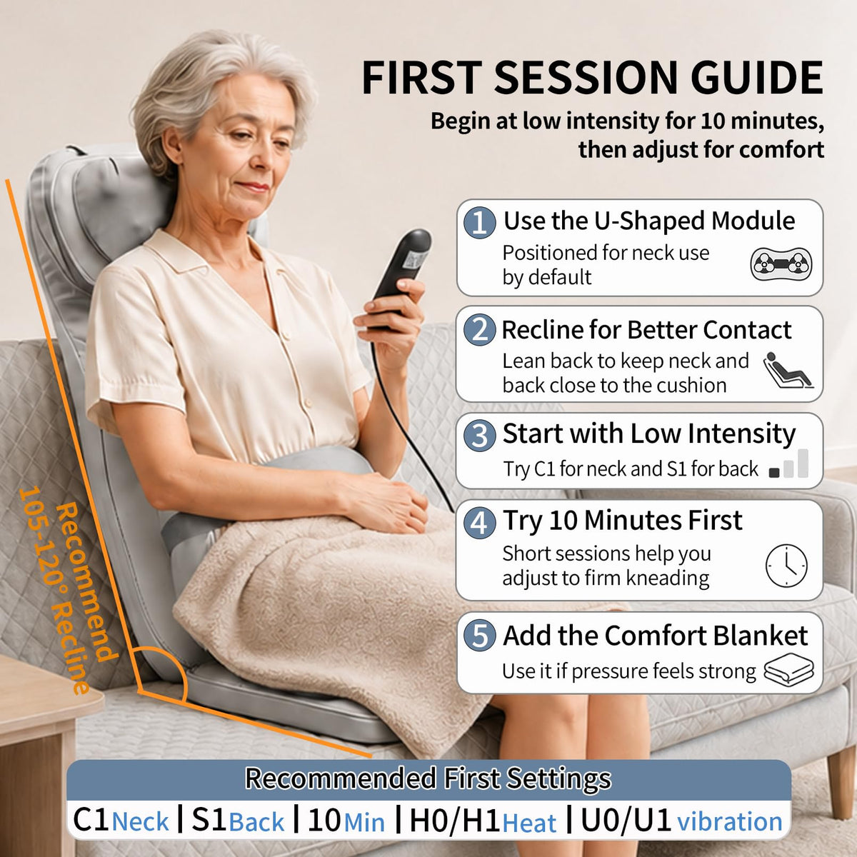 Massage Chair Pad with Heat, Navy Blue Z7302