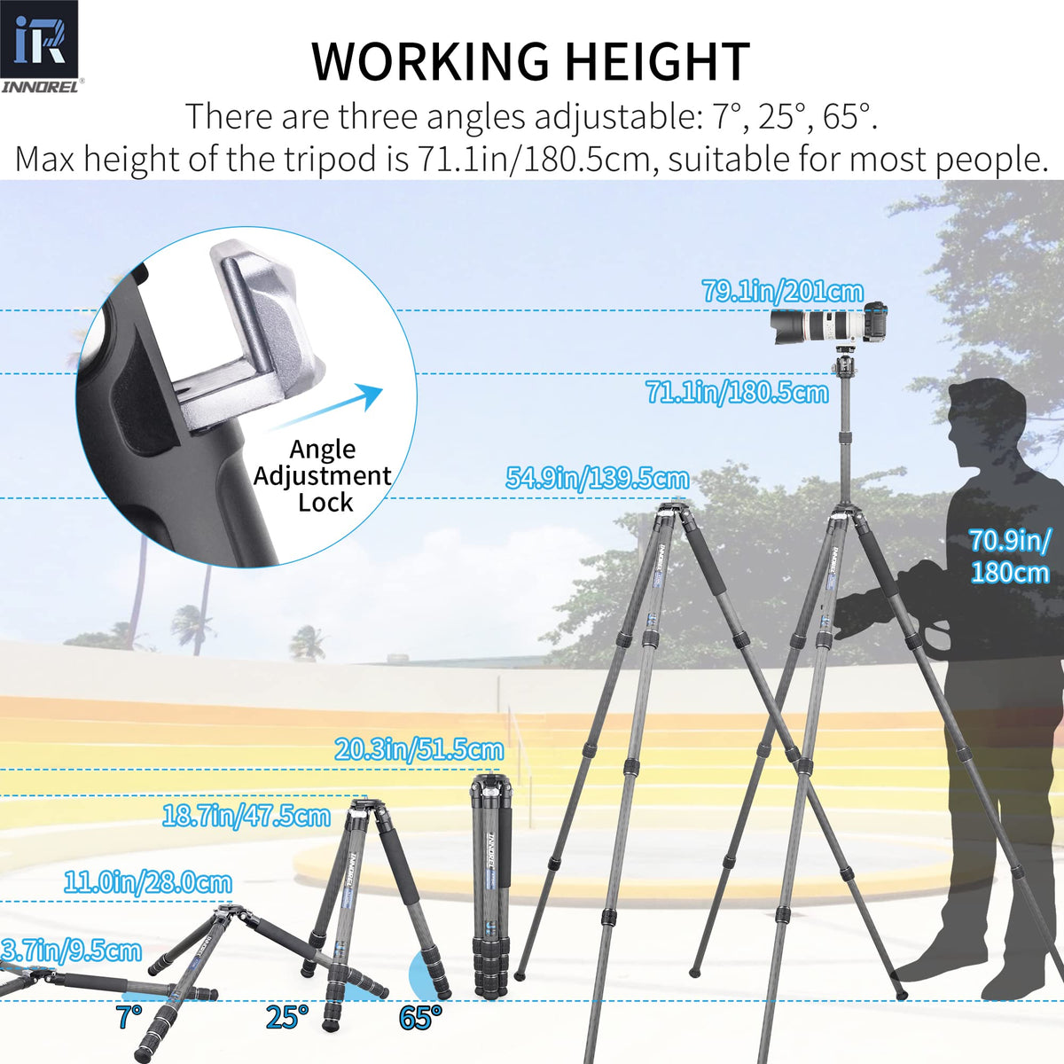 Carbon Fiber Tripod Without Head Portable Compact Travel Tripod 55lbs Max Load R293232
