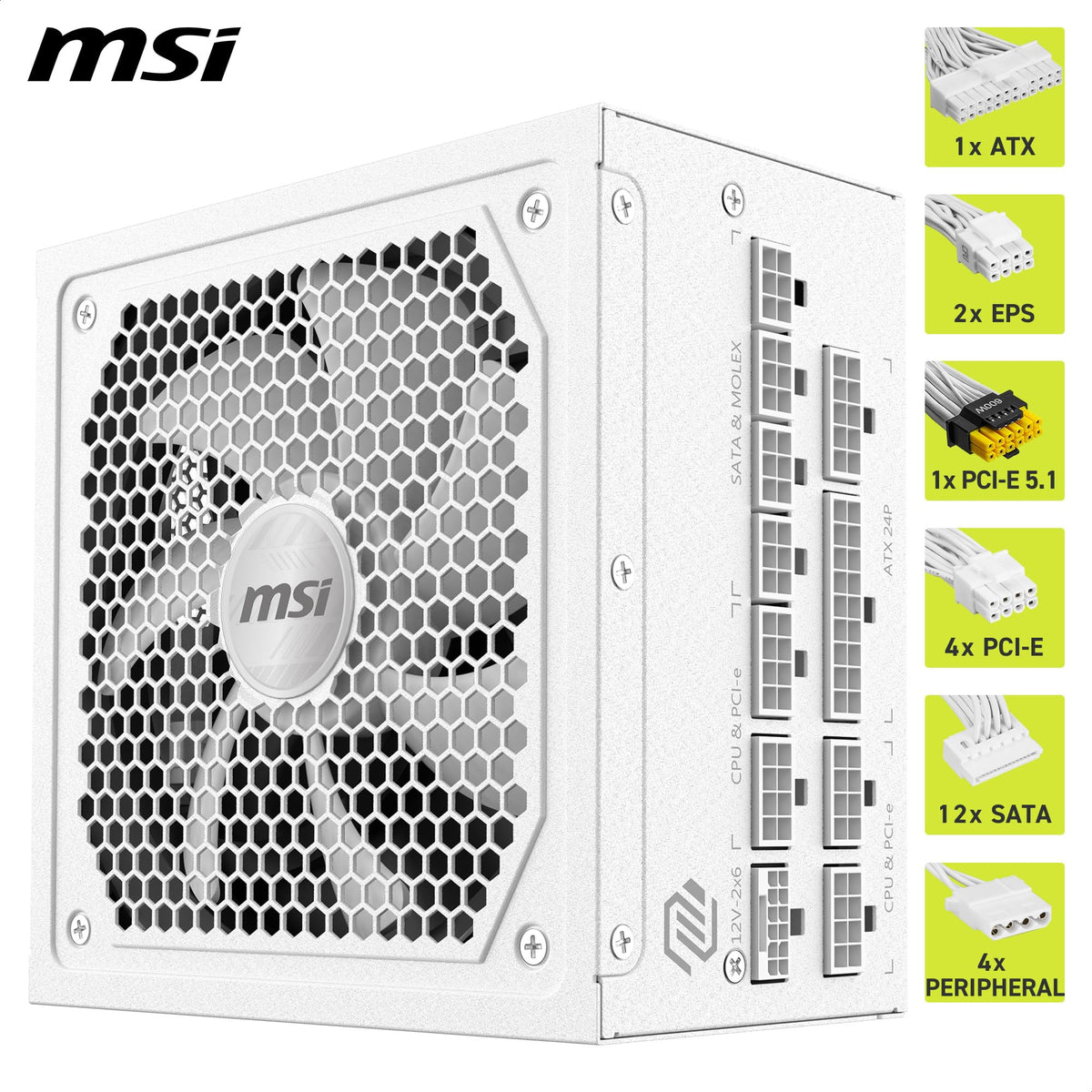 White 1000W Fully Modular 80+ Gold ATX 3.1 Power Supply W755