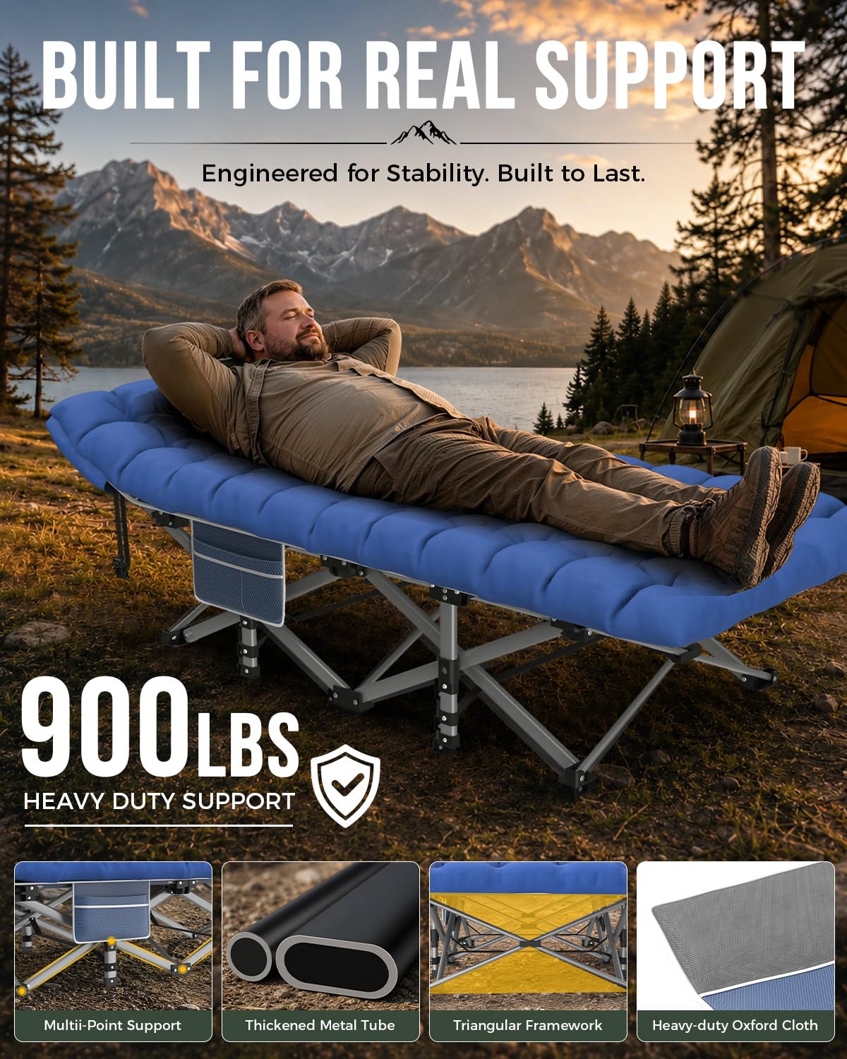 32in XXL Folding Camping Cot with Mattress S7265
