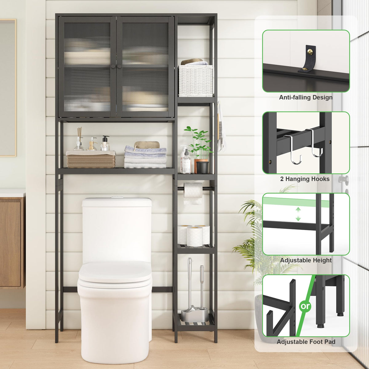 Black Over the Toilet Storage Cabinet with Adjustable Shelves Z904