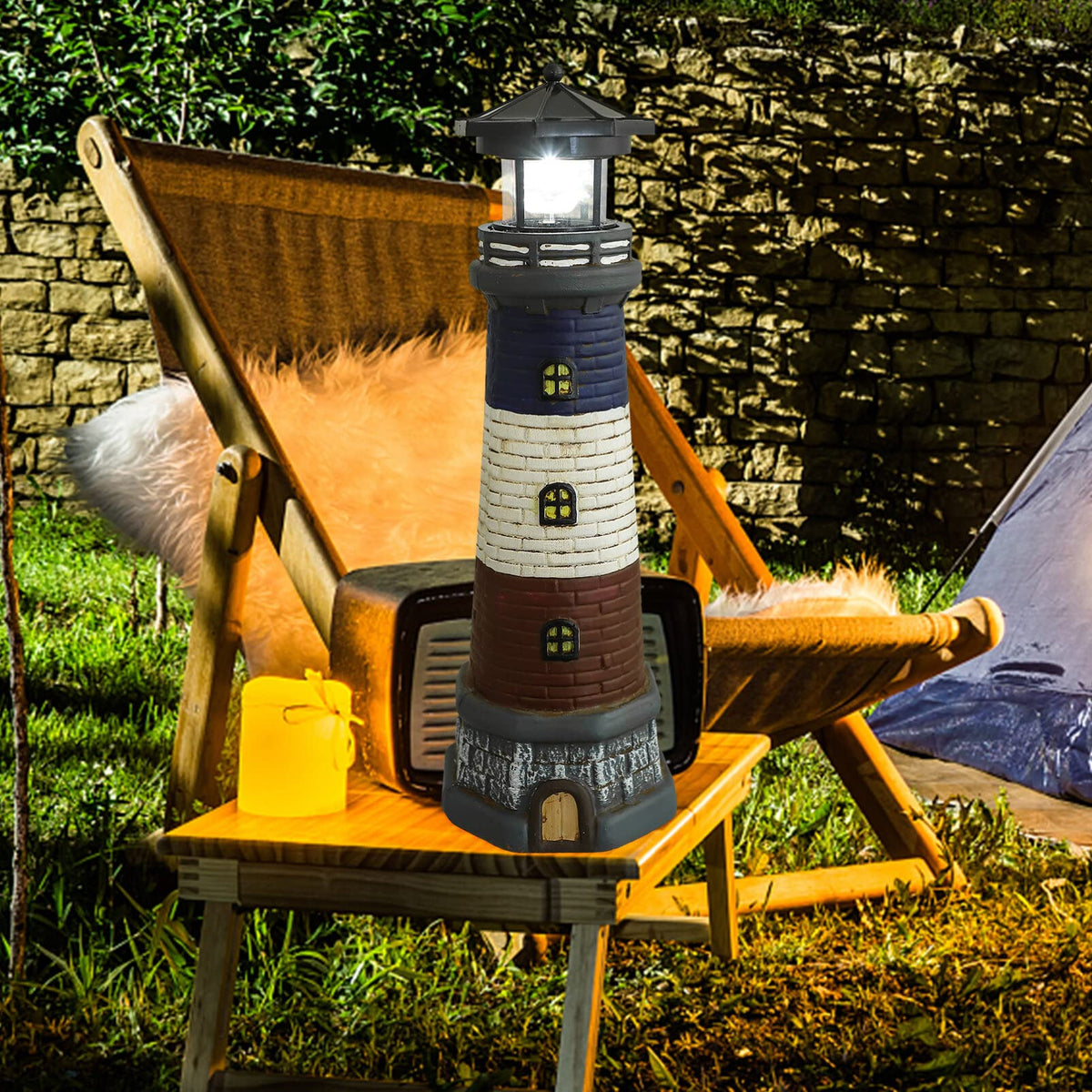 Solar Lighthouse Garden Lights Outdoor Waterproof Resin Statue Lamp U623394