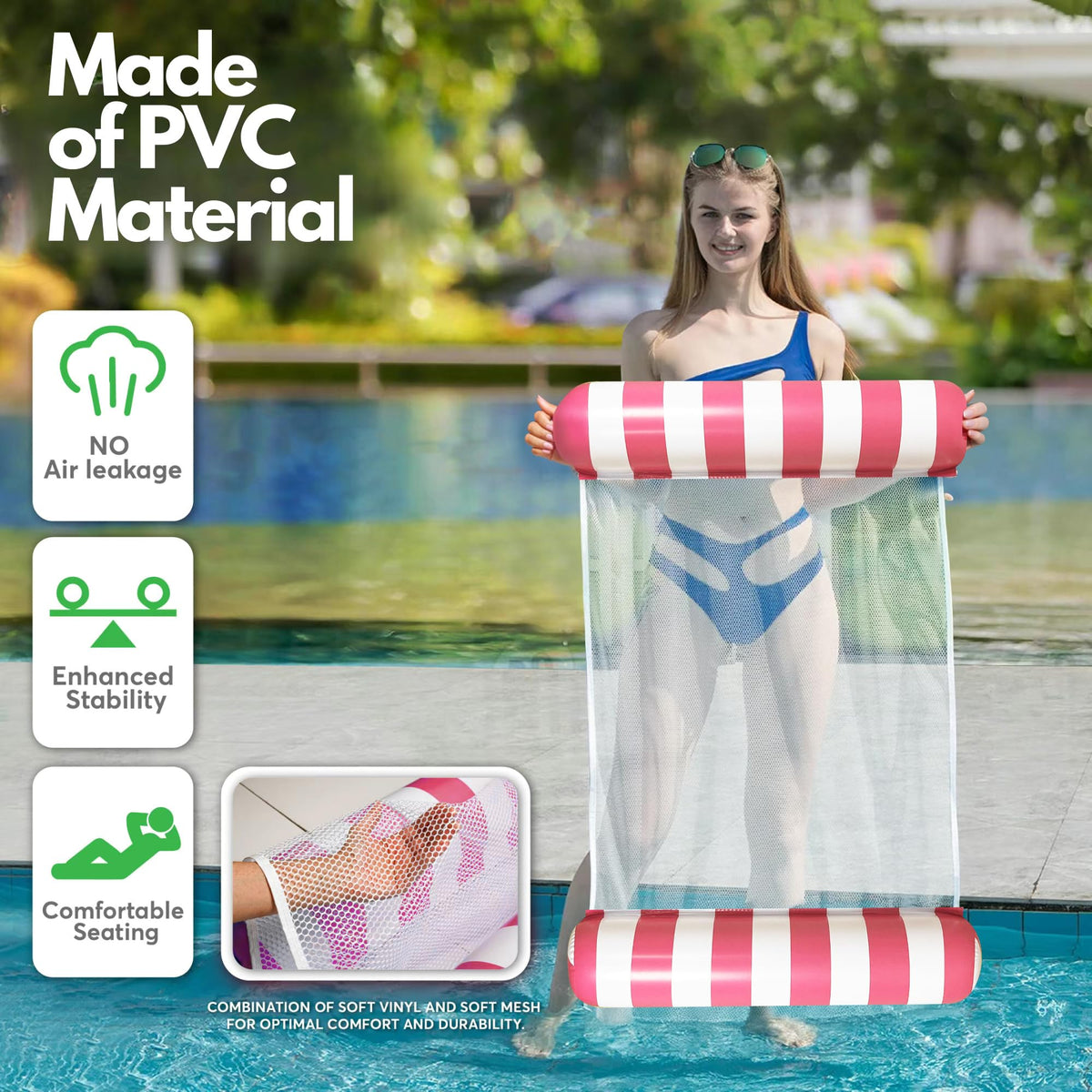 4 Pack Inflatable Pool Hammock Floats with Air Pump and Beach Ball R512278