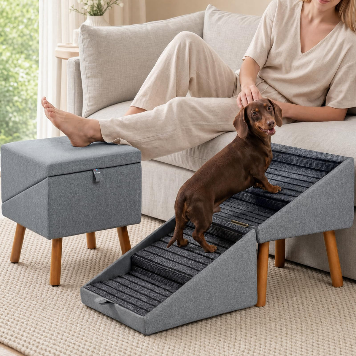 2-in-1 Wooden Pet Stairs & Ottoman X442663