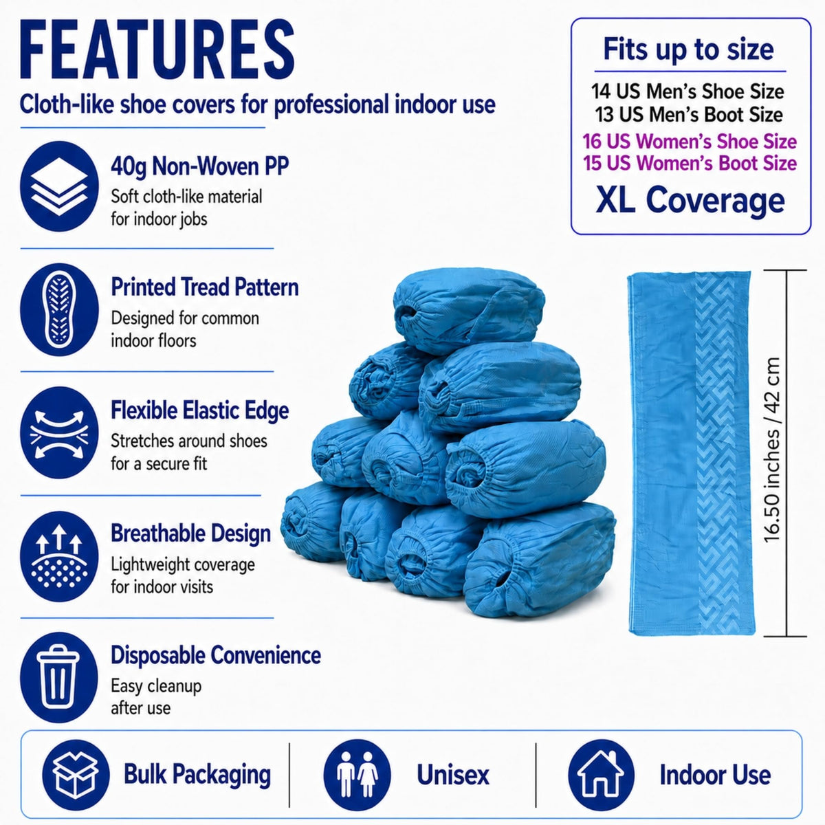 Blue Disposable Shoe Covers 100 Pack XL W7131