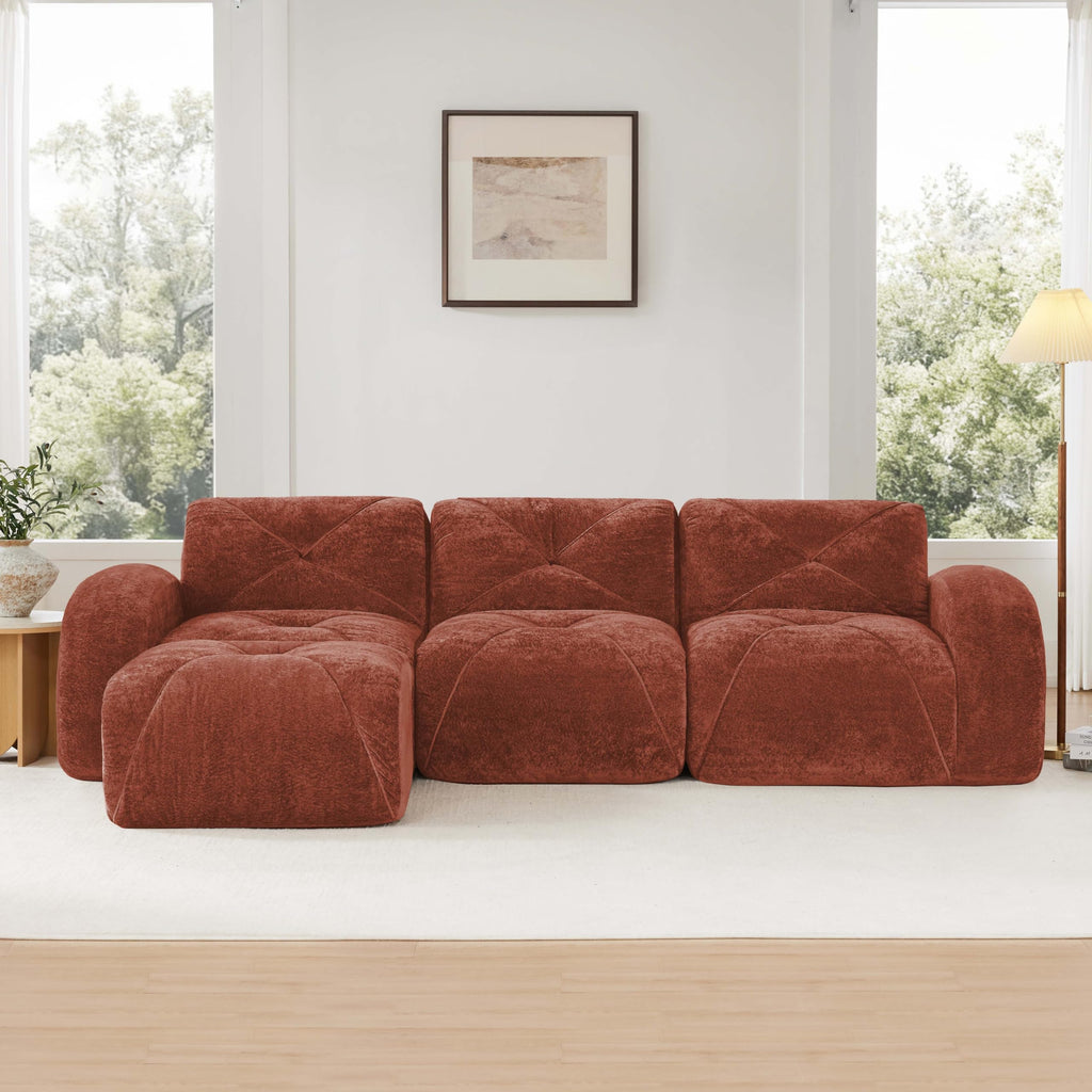 L-Shaped Orange Velvet Tufted Sofa with Ottoman B997