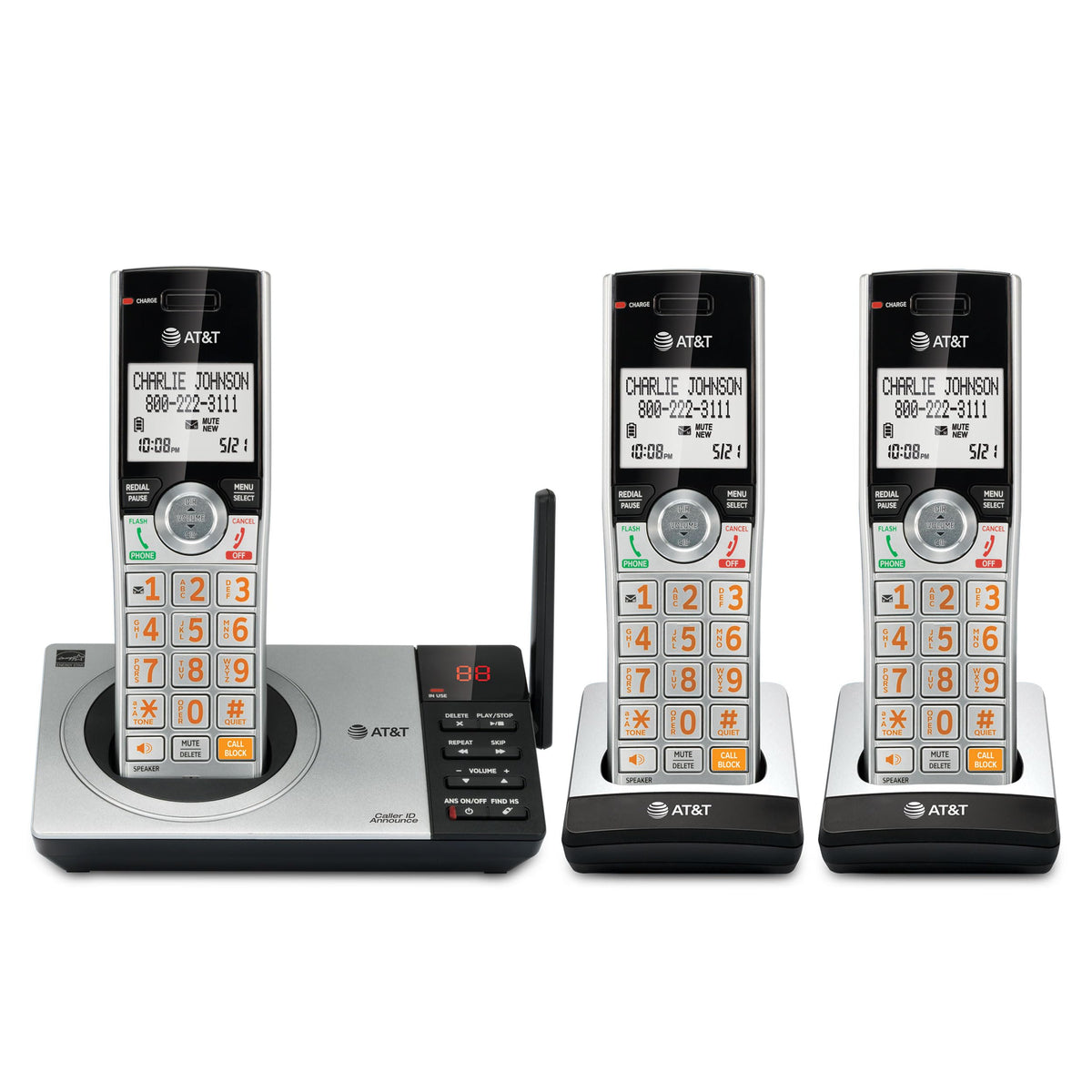 Expandable Cordless Phone with Answering System, Silver/Black, 3 Handsets U72002