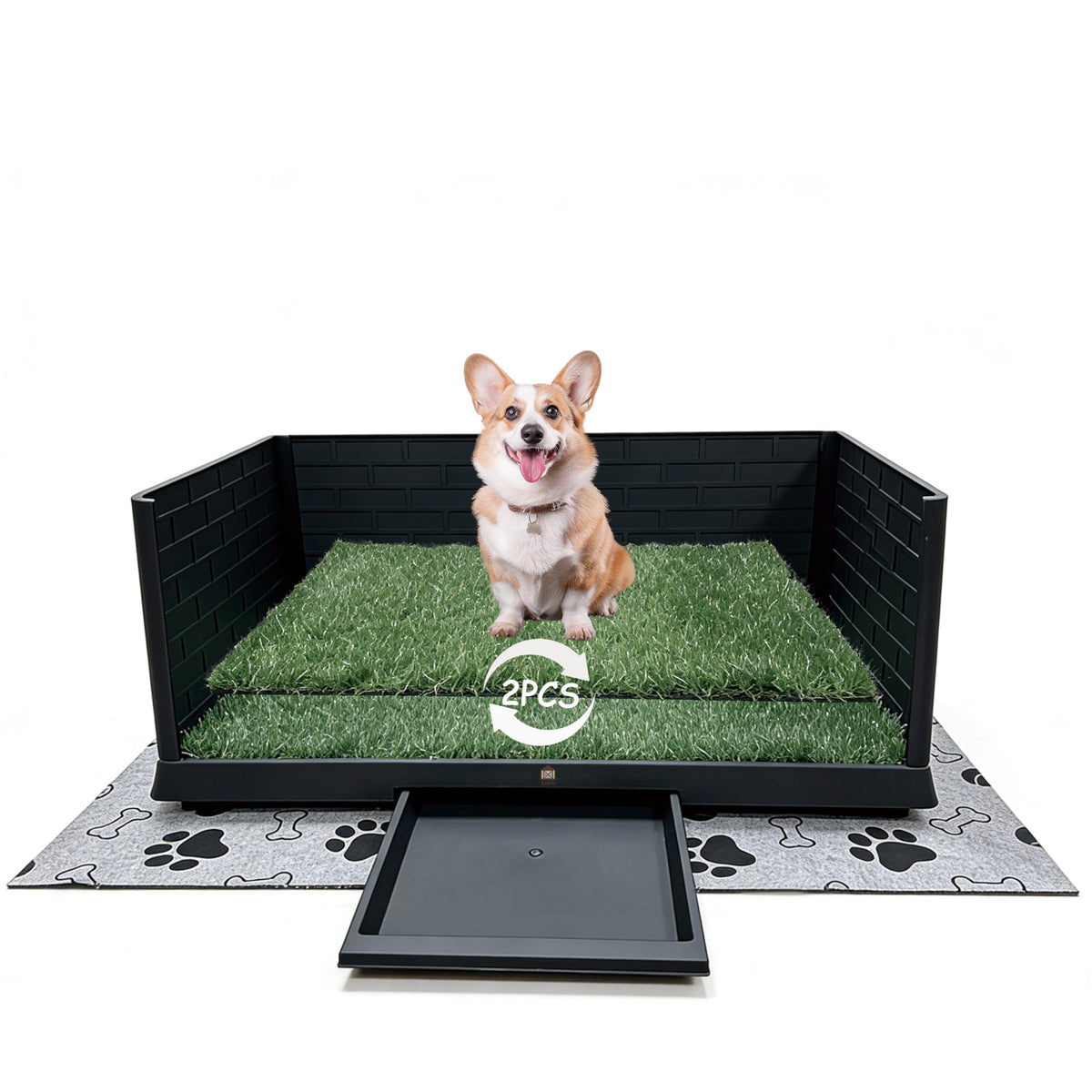 Dog Grass Pad with Tray, 30" X 20", with 2 Reusable Grass Pads E3821