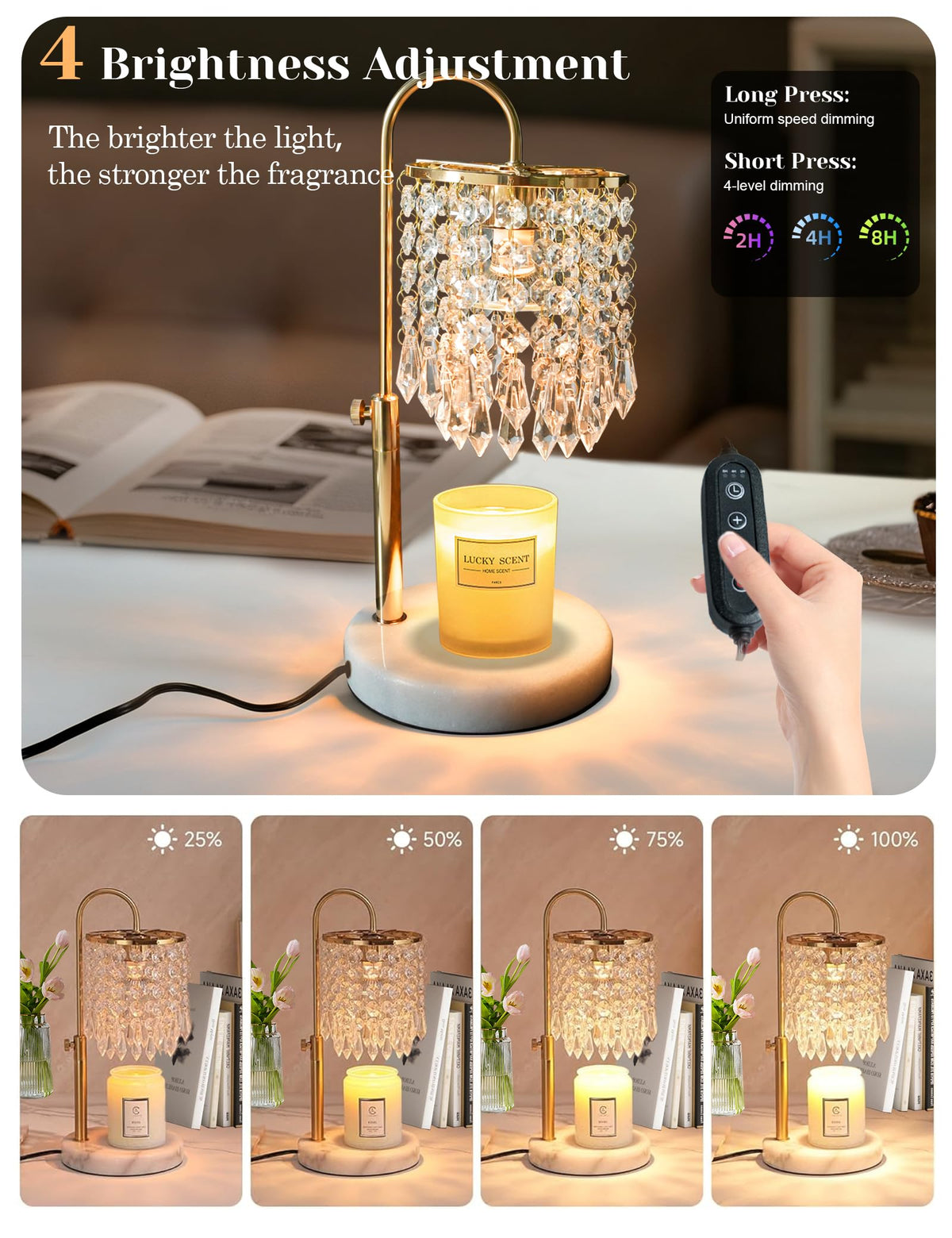 Candle Warmer Lamp with Timer Dimmable Adjustable Height Gold I75380