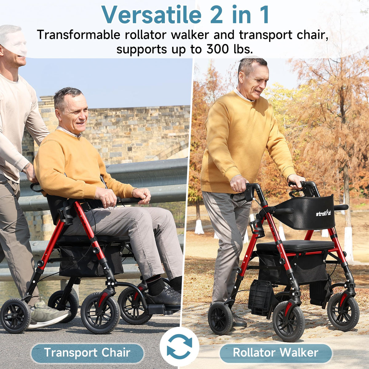 2 in 1 Rollator Wheelchairs Combo with Seat D698480